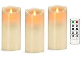 [ 3パック] Ponvey 7 Inch Large Real Waxフレイムレスキャンドル、バッテリーキャンドルwithリモートタイマーとすべての電池付属、暖かいイエローライト