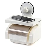 ELEFANG 棚付トイレットペーパーホルダー / スマホ 携帯 置き / 吸盤タイプ ネジ取付タイプ / ペーパーカット機能付き / ホワイト (吸盤付きタイプ)
