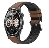 [Lamshaw] FOSMET QS40 1.43用 22MMシリコン＆レザー交換バンド レトロデザイン 快適で耐久性 スマートウォッチベルト 簡単取り付け 交換用ストラップ (ブラウン)