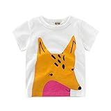 PANCY 子供服 春夏 半袖 Ｔシャツ 男の子 女の子 コットン プリントＴシャツ 白 かわいい(きつね,90cm)