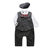 Baby Boyのジャンプスーツ ロンパー 3ピース 新生児 紳士 フォーマル タキシードスーツ アウトフィットセット カラー: ブラック