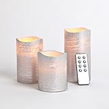 Set of 3 Silver Wax Flameless LED Battery Candles with Timer and Remote [並行輸入品]