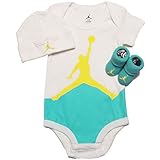 NIKE(ナイキ)エア・ジョーダン 0-6monthsホワイトx水色xイエロージャンプマン半袖ボディスーツ超豪華3点セット [並行輸入品]