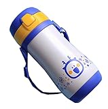 Ziweiba ストローボトル 保温 漏れ防止 水筒 プラスチック キッズ 通学 旅行 子供用 キャラクター 容量約400ml (Cブルー)