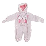 赤ちゃん・ベビー用 フクロウ 冬用あったか フード付 スノースーツ ロンパース オールインワン つなぎ カバーオール (新生児) (ピンク)