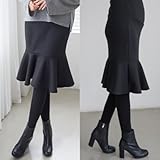 【bttm102894】(ブラック)[裏起毛]裾フリル　膝下丈スカート　保温性◎　マタニティ　スカートレギンス マタニティウェア/マタニティ　スカート/マタニティ　レギンス