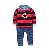 Karchi　　男の子　帅　幼児　ゆったりキッズベビーボーイズは、ストライププルオーバーTシャツの上着+ズボン服セット (100, 赤)