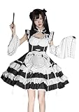 [YZZYQQ] メイド服 コスプレ コンカフェ メイド エプロン 定番 ショート丈 メイドコスチューム 仮装 セクシー メイド服 衣装 7点セット ブラック L