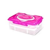 Carfeny 卵ケース 冷蔵庫用 持ち手付き 卵収納ボックス 玉子ケース 2段分け 24個卵入れ 蓋付き (ローズ　レッド)