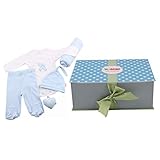 Minene Luxury 4 Piece Baby Boy Gift Set 0-3M Body Suit Trousers Hat Star Blanket (Blue) by Minene