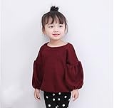X-LAN 子供服 ベビー服 キッズ ニットセーター 無地 カジュアル シンプル ランタン袖 秋冬 カジュアル　ファッション　遊び　お出かけ　プレゼント　女の子 ワインレッド (100)