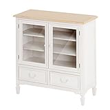 木製 キャビネット 飾り棚 ディスプレイ棚 食器棚 チェスト アンティーク風 ガラス扉 扉付き 収納 ホワイト