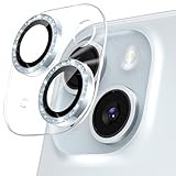 Podick カメラフィルム iPhone 15/15 Plus用 カメラカバー キラキラ 9H強化ガラス アルミ合金 アイフォン15/15Plus用 カメラ保護 ピカピカ キズ防止 耐衝撃 高透過率 黒縁取り 露出オーバー防止 極薄 レンズカバー プロテクター ブルー