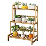 XUDREZ フラワースタンド 室内 屋外 ガーデンラック 3段 4段 キャスター付き 移動ラクラク 風通しいい 安定感 ガーデニング 棚 竹製 簡単組立 鉢植え 観葉植物 棚 花台 屋外 (3段-幅60cm)