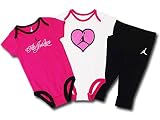 (JORDAN)ジョーダン　ベビー ロンパース＆パンツ 3点セット (9-12M (9-12ヶ月頃), ピンク白黒) [並行輸入品]