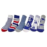 Baby Boy 6-pairソックスギフトセット – Nautical – 幼児新生児キュート有機滑り止め カラー: ブルー