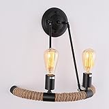 CGJDZMD ウォールSconceエジソンE27 2ライトヘンプロープヴィンテージ工業用壁ランプレトロ鍛造アイロン大麻ロープウォールライトキッチンレストランのダイニングルームの壁のランタン