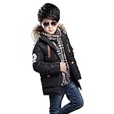 AiGo 中綿 ジャケット 子供服 キッズ ジャケット 防寒 アウター コート フード付き 中綿 パーカー 冬着 綿服 かっこいい オシャレ 可愛い ボーイズ 男の子 保温 秋 冬 (150cm, T