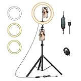 LEDリングライト 撮影用ライト自撮りスタンド 10インチ 自撮り棒 三脚スタンド& フォーンホルダー付き 卓上ライト3200~5600k
