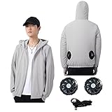 [YoniStar] 空冷服 扇風服 レディース メンズ ウィンドブレーカー ファン付き作業服 冷却服 ジャケット 長袖 3段階調節 USB給電 熱中症対策 UPF50+ 洗濯可 草刈り服(L グレーA)