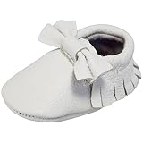 UniqueベビーレザーBow Moccasins滑り止めタッセルPrewalker幼児用靴 L (5.9 inches) ホワイト
