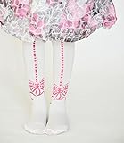 ☆子ども用デザインタイツ☆ホワイト＆ピンクリボン40デニール