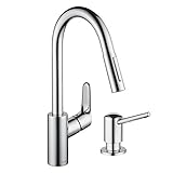 Hansgrohe kk04505 – 04539pcフォーカスHighArcプルダウン1.75 GPMキッチン蛇口withソープディスペンサークロム、クロム