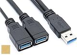 Sound Wave 二股 30cm,USB 3.0 Aオスto 3.0 Aメス 延長 1本で急速充電､もう1本で 高速データ転送可能&急速充電 USB A 二股Ca 黒色 分岐ケーブル Black 0.3M + F.Wave ｵﾘｼﾞﾅﾙ ﾚｻﾞｰ調 MicroFiber お手入れｸﾛｽ 3.0F-2M(メス 2股)