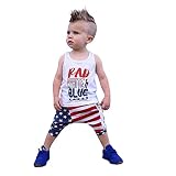 4th of July – 2個Franterdベビー女の子男の子服セット星ベストTシャツ+アメリカ国旗ストライプハーレムショーツ服装 3T ホワイト