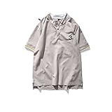 ファッションメンズベーシックコットンダブルステッチ半袖Tシャツ（グレー）