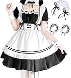 [TUTUJI] メイド服 セクシー コスプレ 衣装 ロリータ レディース メイド 服 ゴスロリ 萌え コスプレ 衣装 フリル ロリータ かわいい カチューシャ 付き 6点 セット 清楚 可憐 レディース (S)