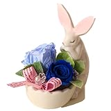 Azurosa(アズローザ) プリザーブドフラワー ギフト 枯れない花 バラ 花うさぎ 陶器 アレンジ (ブルー)【父の日ギフト】