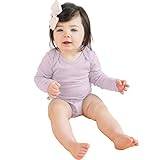 Woolino 100%メリノウール使用 赤ちゃん用 長袖ロンパース ボディスーツ (12-18ヶ月, ライラック)