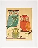 Petit Collage Unframed Print on Wood Wall Decor Owl Trio Large [並行輸入品]