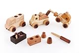 スプソリ 木のおもちゃ 車組立工具おもちゃセット 木製ボルトとドライバーで色々な車を作ろう！