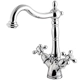 Kingston Brass KS1431AX Heritage Deck Mount with 4-Inch Deck Plate Lavatory Faucet with Cross Handle