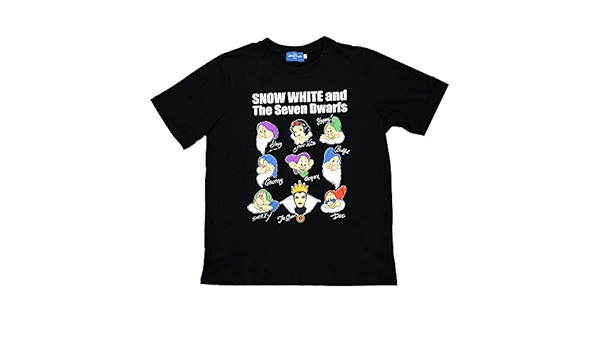 Amazon 白雪姫と七人のこびとたち 9体柄 黒 ｔシャツ ｌ ディズニー プリンセス 白雪姫 女王 魔女 他 大人 洋服 服 半袖 リゾート限定 おもちゃ おもちゃ