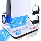 TNP PS5スリム&PS5コンソール用冷却スタンド - 4つの速度モード 垂直冷却ステーション Playstation 5スリムディスク&デジタル版用 複数の充電ドック PS5スリム&PS5 PSVR2コントローラー用, PS5S_FAN_4DOCK