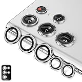 Galaxy S22 Ultra 用 カメラ保護フィルム HILEGENER for Samsung サムスン S22ウルトラ SCG14/SC-52C カメラフィルム レンズカバー アルミ合金 9H硬度 耐衝撃 ガラスレンズ保護フィルム 高透過率 露出オーバー防止 剝落防止 レンズ保護フィルム 簡単貼付 貼り付け補助ツール付き -ブラック