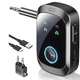 【2025新登場】Bluetooth5.4 トランスミッター & レシーバー 2-in-1 bluetooth受信機+送信機 低遅延 2台同時接続 12時間連続運転 3.5mm Aux ブルートゥース トランスミッター ハンズフリー通話 充電しながら使用可 Bluetooth アダプタ 飛行機・車載スピーカー・テレビ・PC・ヘッドセット・ホームステレオに最適（日本語取扱説明書付き）