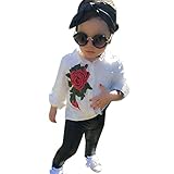 幼児の子供の赤ん坊の少女のバラの印物T恤上衣+ズボン 皮ズボン 一組の服 OVERMAL 長袖シャツ、ズボン (18M)