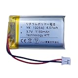 (1個入)リチウムポリマー電池 102540 3.7V 1100mAh 4.07Wh コネクタ：2ピン／ピッチ2.0mm（JST PH互換）小型充電池 Li-Poバッテリー DIY/電子機器/交換用