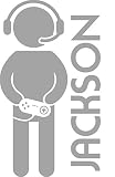 シック壁リムーバブルGamerシルエット図カスタムPersonalized名テキスト壁アート装飾デカールビニールステッカー壁画キッズ 40" X 23" グレー Customized Gamer 40