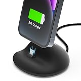 Sinjimoru スマホスタンド iPhone用ケーブル付きの充電スタンド iPhone 11、12、13、14など Apple 対応の卓上ホルダー オフィスや自宅のデスク、キッチンで 充電ステーション﻿。 Sync Stand Flat iPhone 用 ブラック