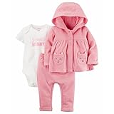 カーターズ carter's 女の子用ピンクドットくまさんポケットフード付きジャケットxI Heart MOMMYボディースーツ上下3点セット (12months(72-78cm)) [並行輸入品]