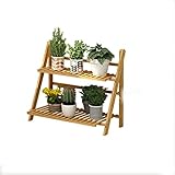 プラントフラワースタンドラックシェルフ2層竹折りたたみ式ポットラックプランターオーガナイザーディスプレイシェルフ、完全に組み立てられた