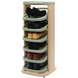 回転式 シューズラック 省スペース スリム コンパクト 靴入れ スリッパラック 棚 〔6段タイプ〕 グリーン