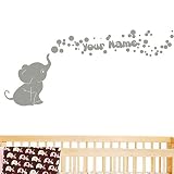 Elephant Bubbles Vinyl Wall Decal with Your Personalized Name Nursery Decor Great Gift (Grey) by Sti