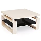 テーブル ローテーブル リビングテーブル 木製 ガラス オープン収納 正方形 幅75cm ナチュラル/ブラック