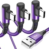 USB Type C ケーブル L字【3本セット 1m2m2m】USB-A & USB C ケーブル【PD& QC3.0 急速充電】iPhone 16 15 Pro Max,iPad Pro,Samsung Galaxy S25 S24 S20,Sony,Xiaomi,Huawei,Pixel 等Type C機種対応(紫)